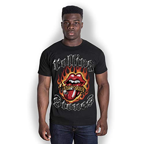 T-Shirt # M Black Unisex # Flaming Tattoo Tongue