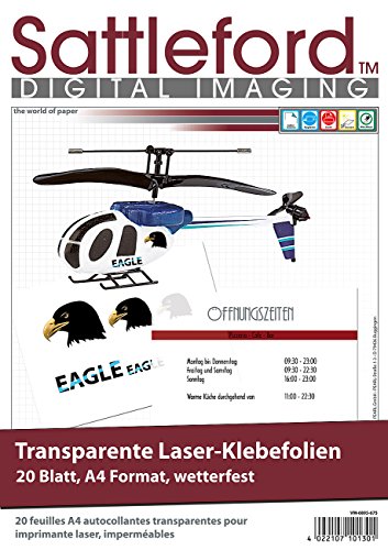 Sattleford Pellicola Per La Stampa Laser, Formato A4, 20 Pezzi, Colore: Trasparente