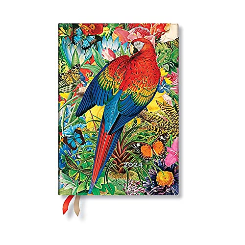 Paperblanks Agende 12 Mesi 2024 Giardino Tropicale, Verso - Midi (180 X 130), Inglese (Festività Internazionali)