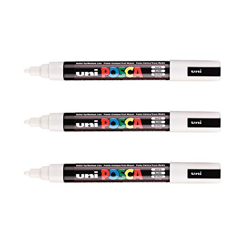 Mitsubishi Pencil, 3 Pennarelli Posca Pc5M Bianchi, Punta Conica, Posca A Punta Media, Pennarello Per Pittura A Base D'Acqua Per Tutte Le Superfici, P