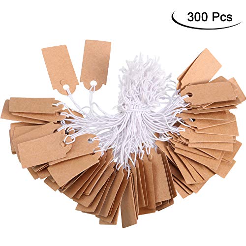 Etichetta Kraft Di Marcatura Etichetta Di Prezzi Vuoto Scrivibile Etichetta Di Prezzi Etichetta Per Display Con Cordino Elastico, Kraft (300 Pezzi, 2.