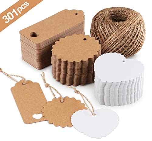 Etiquetas De Papel Kraft Etiquetas De Regalo Etiquetas De Boda Con 60 Metros De Cuerda De Yute (301Pack)