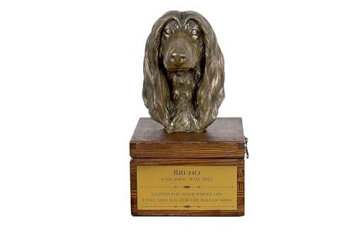 Art-Dog Urna Commemorativa Per Cani Personalizzata Fatta A Mano - Testa Di Cane In Bronzo Fuso A Freddo Su Base In Betulla - 16X28X16 Cm - Levriero Af