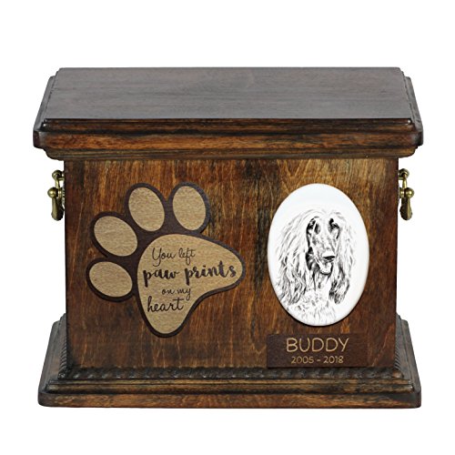 Art-Dog Urna Commemorativa Per Cani Personalizzata - Ritratto In Bronzo Fuso A Freddo Fatto A Mano Su Base In Betulla Con Piatto - 8,3X11,4X8,7" - Lev