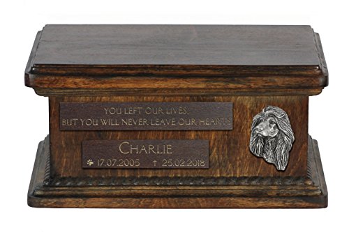 Art-Dog Urna Commemorativa Bassa Personalizzata - Ritratto In Bronzo Fuso A Freddo Fatto A Mano Su Base In Betulla - Vaso Di Lunga Durata - 8,3X11,4X4