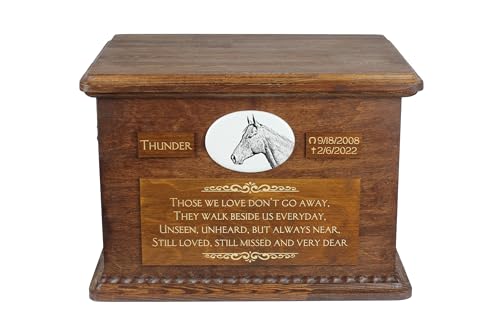 Art-Dog Grande Urna Per Ceneri Di Cavallo - Urna Per Cavallo Personalizzata Personalizzata Con Manici In Ottone E Placca In Ceramica - 15,7X11,8X11 -