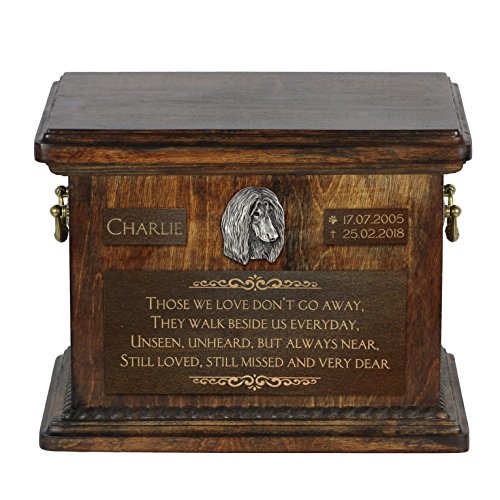 Art-Dog Urna Commemorativa Per Animali Domestici - Ritratto In Bronzo Fuso A Freddo Fatto A Mano Su Base Di Betulla - Incisione Personalizzata - 8,3X1