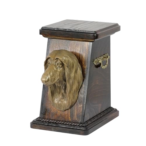 Art-Dog Urna Commemorativa Per Cani Personalizzata – Scatola Commemorativa Fatta A Mano – Testa Di Cane In Bronzo Fuso A Freddo Su Base In Betulla – 1