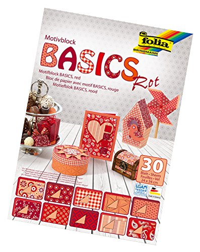 Folia 46249 - Fondamenti Di Blocco Motive, 24 X 34 Cm, 30 Fogli Assortiti, Rosso
