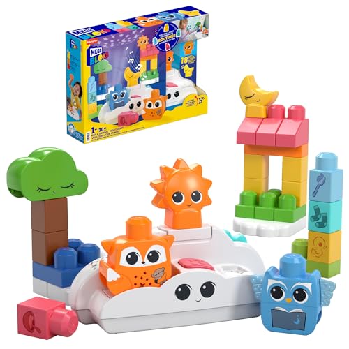 Mega Bloks - Luce Notturna Rise & Snooze, Set Da Costruire Con 30 Pezzi, Canzoni, Suoni Ed Effetti Luminosi A Colori Con Proiettore Di Luce Inclusi, G