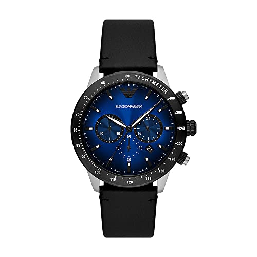 Emporio Armani Orologio Da Uomo, Movimento Cronografo, Cassa In Acciaio Inossidabile Argentato Da 43 Mm Con Cinturino In Pelle, Ar11522