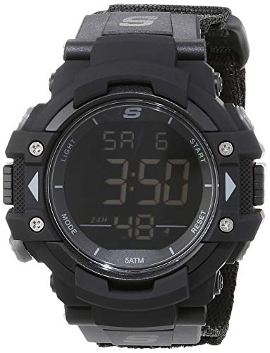 Skechers Orologio Keats Da Uomo, Movimento Digitale, Cassa In Policarbonato Nera Da 55 Mm Con Cinturino In Nylon, Sr1037