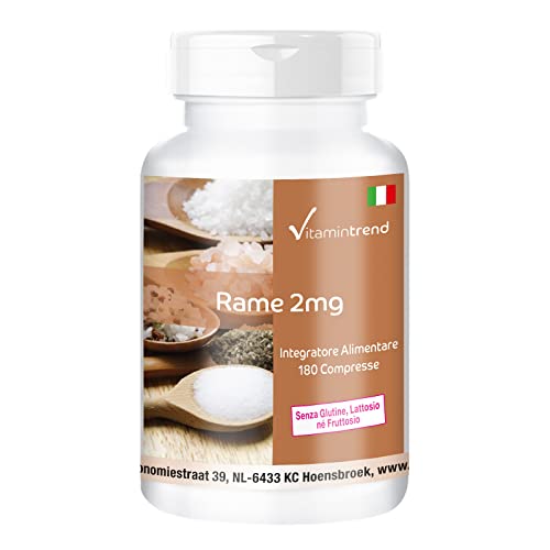 Compresse Di Rame 2Mg - 180Compresse Per 6 Mesi! - Vegano - Integratore Alimentare Di Rame Ad Alto Dosaggio | Vitamintrend®