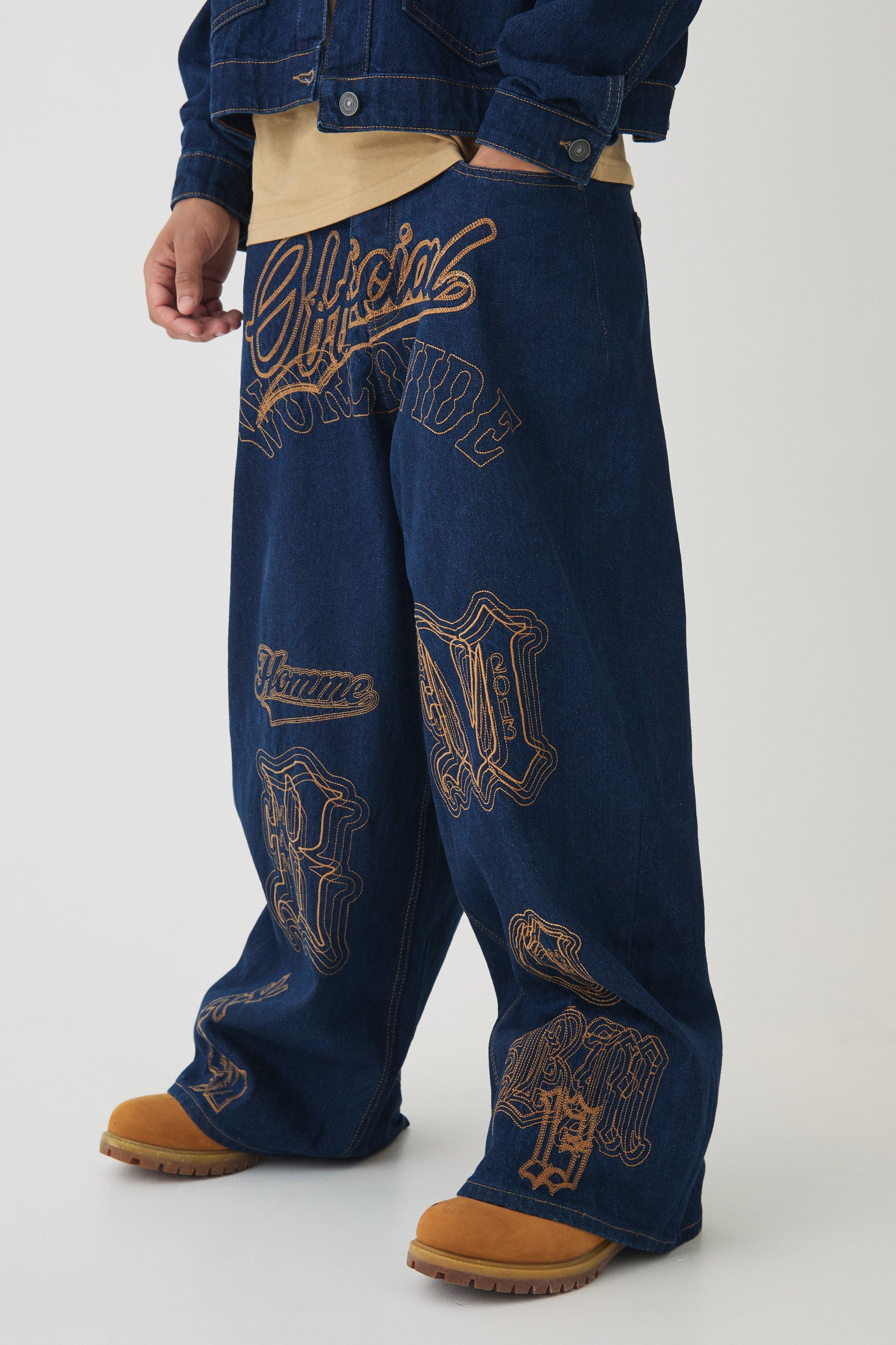 Balloon Fit Rigid Contrast Stitch Ripped Jeans, Azzurro