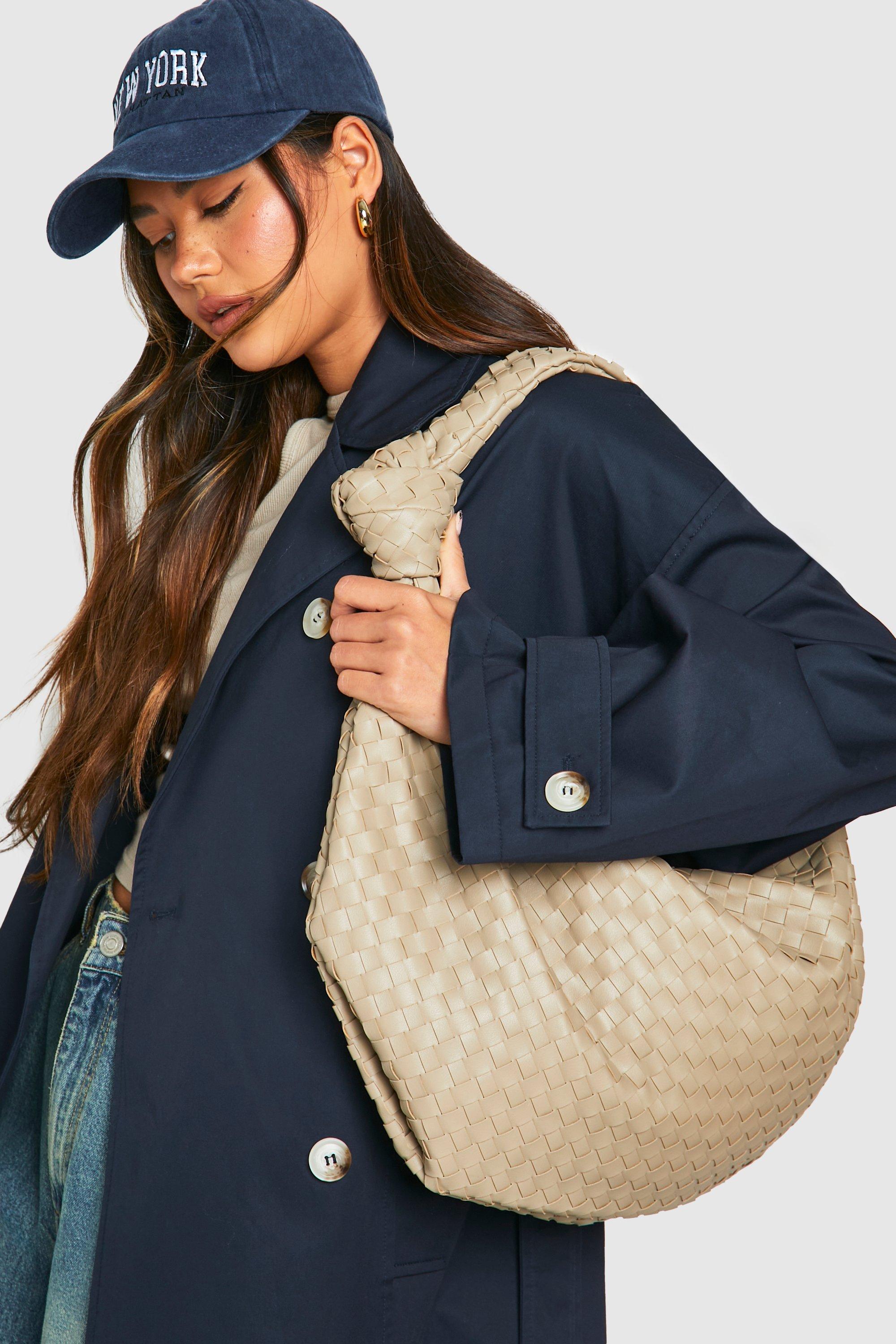 Woven Knot Oversized Shoulder Bag, Beige