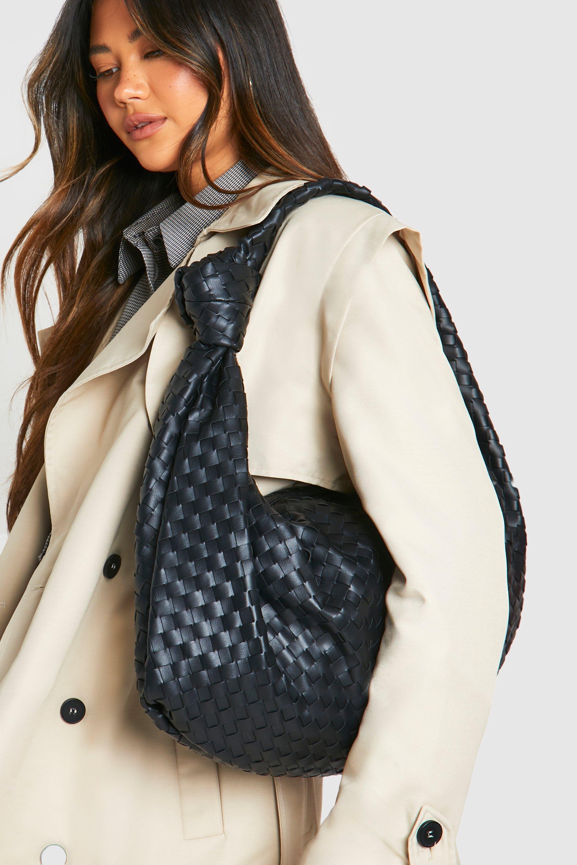 Woven Knot Oversized Shoulder Bag, Nero