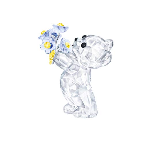 Swarovski Orsetto Kris - Non Ti Scordar Di Me, In Cristallo Brillanteswarovski Con Fiori In Azzurro E Giallo