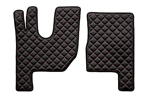 F-Core Tappetini (Autista + Passeggero) Camion Compatibile Per Renault T 01.14- Piano Alto Nero/Rosso