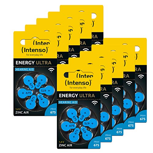 Intenso, Energy Ultra, 7504446Mp - 60 Batterie Per Apparecchi Acustici, Pr44, Tipo 675, 10 Confezioni Da 6 Pezzi, Colore: Blu