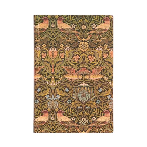Paperblanks Agende 12 Mesi Flexis 2025 | Morris Uccelli | Mini | Orizzontale | Chiusura Con Fascia Elastica: Tydzień Na Dwóch Stronach, Zamykany Na Gu
