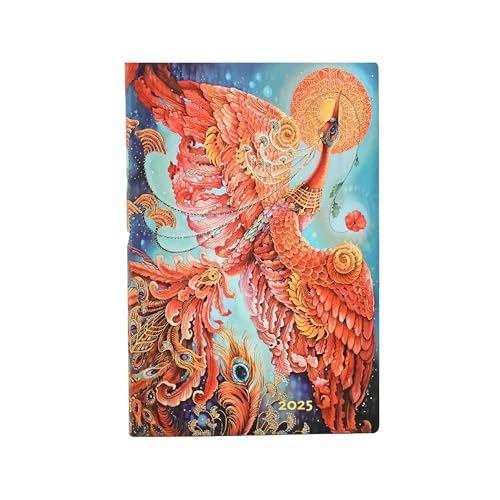 Paperblanks Agende 12 Mesi Flexis 2025 | Uccello Di Fuoco | Mini | Orizzontale | Chiusura Con Fascia Elastica: Tydzień Na Dwóch Stronach, Zamykany Na