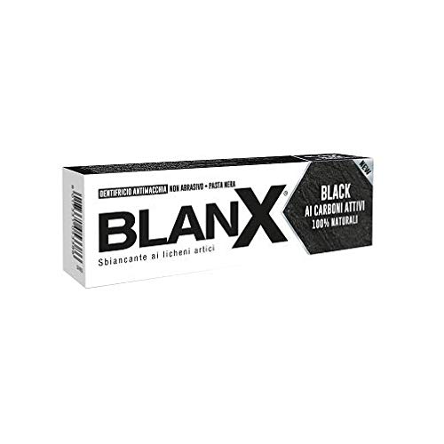 Blanx - Dentifricio Sbiancante E Antimacchia Ai Licheni Artici - Formula Black - Ai Carboni Attivi 100% Naturali - Pasta Nera - Non Abrasiva