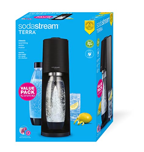 Sodastream Gasatore Terra Value Pack X2 Con 2 Bottiglie Fuse Lavabili In Lavastoviglie Da 1L E 1 Cilindro Di Co2 Quick Connect Per Gasare Fino A 60L,