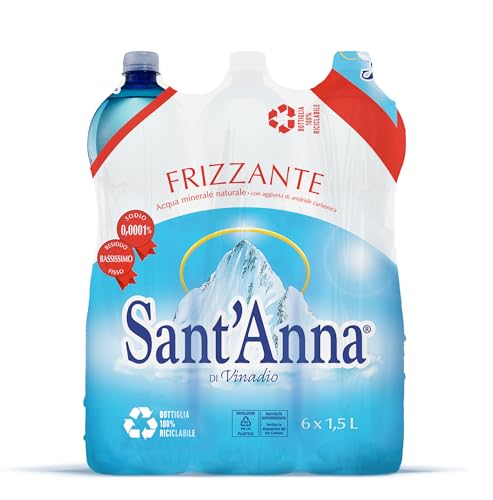 Acqua Sant'Anna Bottiglie Acqua Frizzante 1,5 Litri | Acqua Minerale Frizzante Oligominerale Minimamente Mineralizzata| Plastica 100% Riciclabile | Co