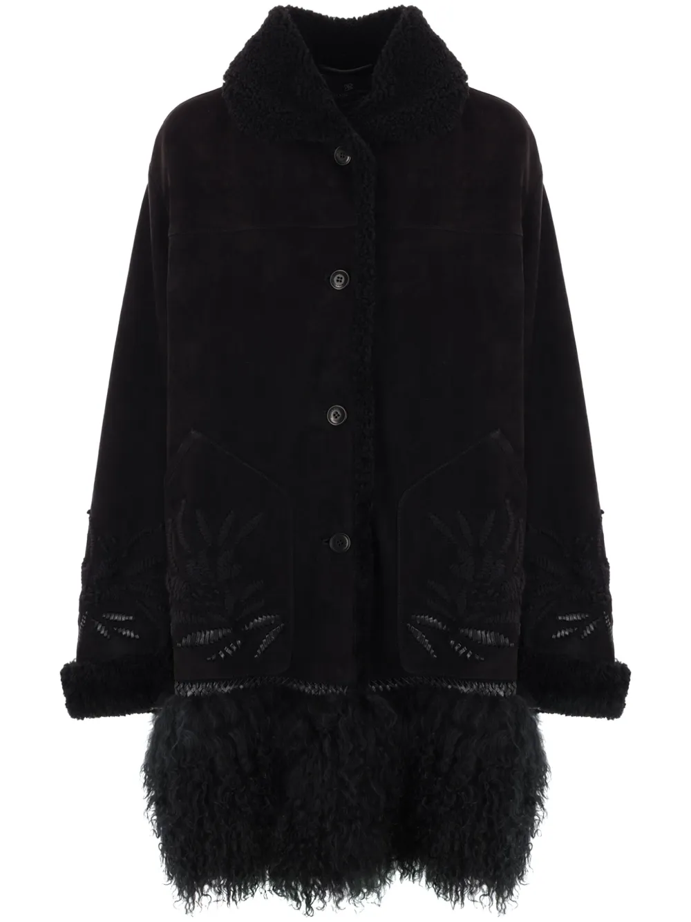 Ermanno Scervino embroidered shearling coat - BLACK
