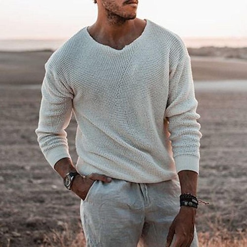 Per uomo Felpa Pullover Maglione A coste Maglia Corto Lavorato a maglia A V Abbigliamento Primavera Autunno Cammello Grigio / GRIGIO S M L