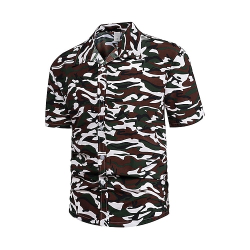 Per uomo Camicia Camicia con bottoni Camicia estiva Camicia da spiaggia Camicia hawaiana Floreale Mimetico Collo ripiegabile Mare blu Blu Blu / bianco