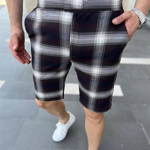 Per uomo Pantaloncini rosa Pantaloncini Pantaloncini chino Bermuda Pantaloncini da lavoro Tasche A cordoncino Stampa Griglia / Scacchi Traspirante Mor