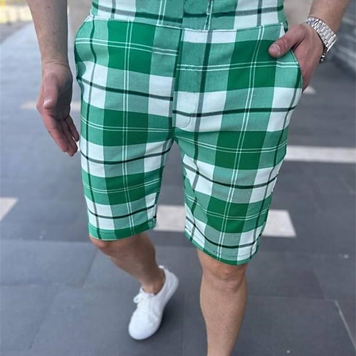 Per uomo Pantaloncini rosa Pantaloncini Pantaloncini chino Bermuda Pantaloncini da lavoro Tasche A cordoncino Stampa Griglia / Scacchi Traspirante Mor
