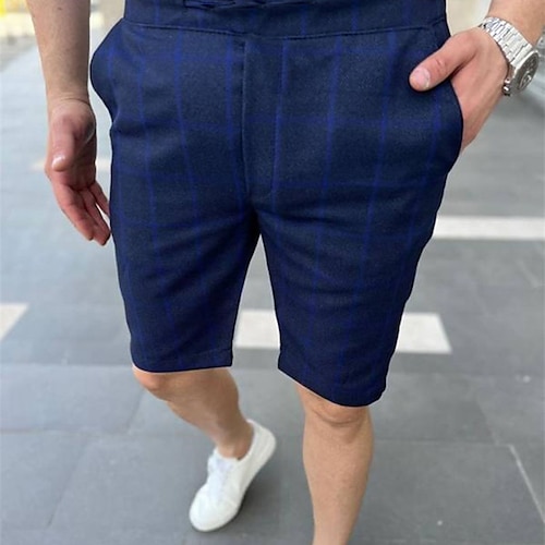 Per uomo Pantaloncini rosa Pantaloncini Pantaloncini chino Bermuda Pantaloncini da lavoro Tasche A cordoncino Stampa Griglia / Scacchi Traspirante Mor