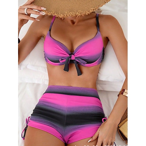 Per donna Costumi da bagno Bikini 2 pezzi Costume da bagno legare davanti Ambra Colore sfumato Abbigliamento mare Costumi da bagno