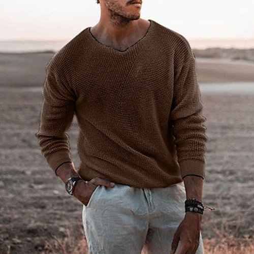 Per uomo Felpa Pullover Maglione A coste Maglia Corto Lavorato a maglia A V Abbigliamento Primavera Autunno Cammello Grigio / GRIGIO S M L