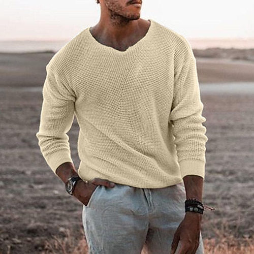 Per uomo Felpa Pullover Maglione A coste Maglia Corto Lavorato a maglia A V Abbigliamento Primavera Autunno Cammello Grigio / GRIGIO S M L