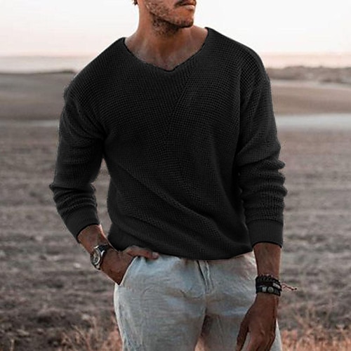 Per uomo Felpa Pullover Maglione A coste Maglia Corto Lavorato a maglia A V Abbigliamento Primavera Autunno Cammello Grigio / GRIGIO S M L