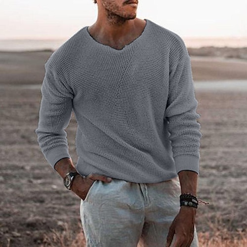 Per uomo Felpa Pullover Maglione A coste Maglia Corto Lavorato a maglia A V Abbigliamento Primavera Autunno Cammello Grigio / GRIGIO S M L