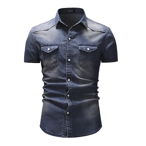 Per uomo Camicia Camicia estiva Camicia con bottoni Camicia di jeans Camicia da carico Camicia in chambray Blu chiaro Blu marino Grigio chiaro Grigio 
