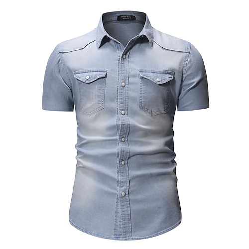 Per uomo Camicia Camicia estiva Camicia con bottoni Camicia di jeans Camicia da carico Camicia in chambray Blu chiaro Blu marino Grigio chiaro Grigio 