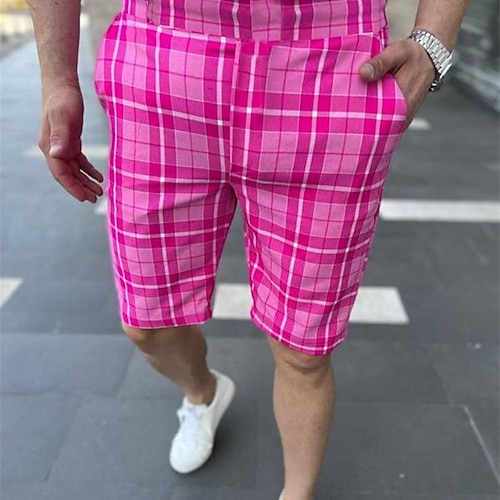 Per uomo Pantaloncini rosa Pantaloncini Pantaloncini chino Bermuda Pantaloncini da lavoro Tasche A cordoncino Stampa Griglia / Scacchi Traspirante Mor
