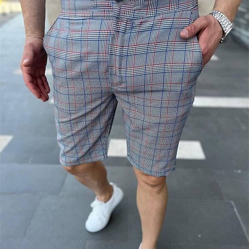 Per uomo Pantaloncini rosa Pantaloncini Pantaloncini chino Bermuda Pantaloncini da lavoro Tasche A cordoncino Stampa Griglia / Scacchi Traspirante Mor