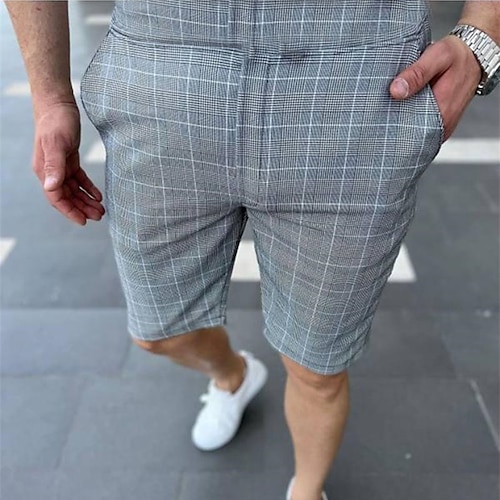 Per uomo Pantaloncini rosa Pantaloncini Pantaloncini chino Bermuda Pantaloncini da lavoro Tasche A cordoncino Stampa Griglia / Scacchi Traspirante Mor