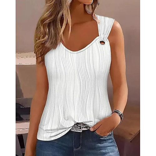 Per donna Canotte Top eleganti Strutturato Traforato anello Giornaliero Essenziale Senza maniche Con bretelline Bianco Estate