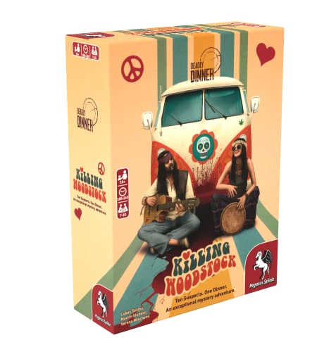 Pegasus Spiele 19012E – Deadly Cinner – Killing Woodstock – Murder Mystery At Home For 7 To 10 Players – Crimine In Inglese Per 7-10 Giocatori – Engli