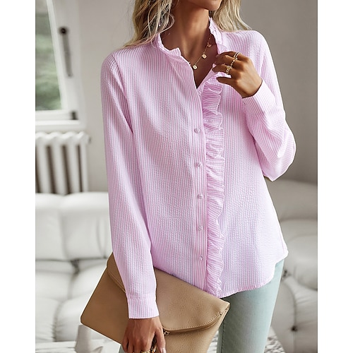 Per donna Camicia Blusa Ufficio Elegante Moda Moderno Manica lunga Bianco Autunno Inverno