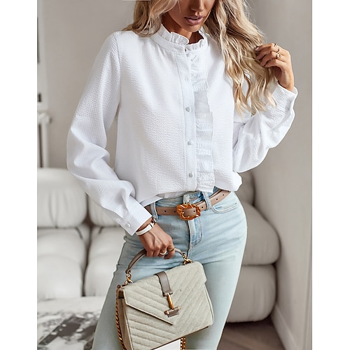 Per donna Camicia Blusa Ufficio Elegante Moda Moderno Manica lunga Bianco Autunno Inverno