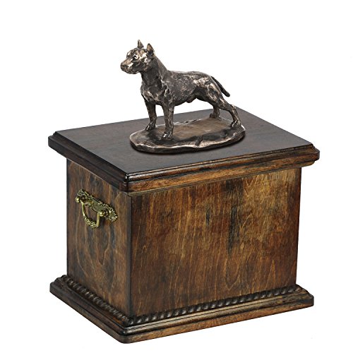 Art-Dog Urna Commemorativa Con Statua Personalizzata Per Cane Seduto - Bronzo Fuso A Freddo Fatto A Mano Su Base In Betulla - Elegante - 29X21X38 Cm -