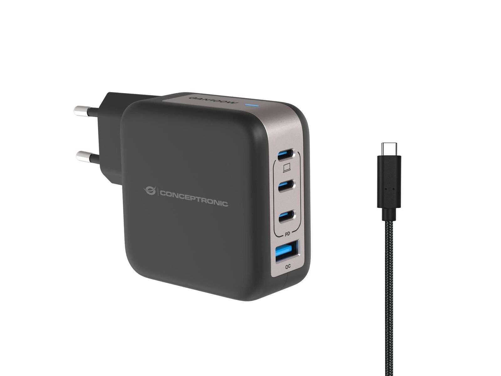 Conceptronic Althea18B 4-Port 100W Gan Usb Pd Charger Caricabatterie Cellulare